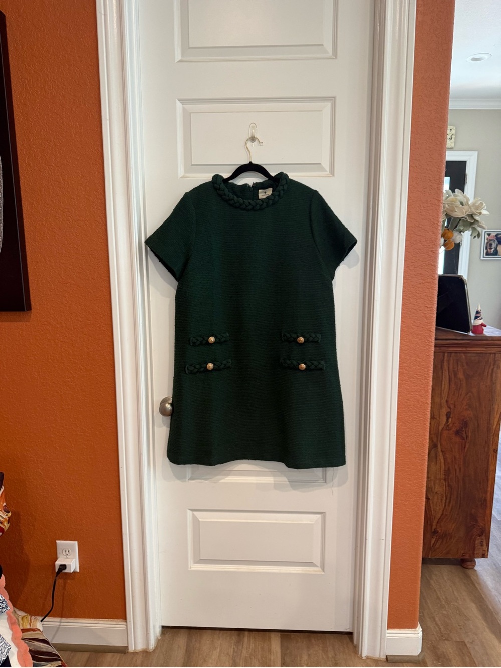 Tuckernuck Forest Green Short-Sleeve Braided Trim Dress